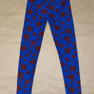 lularoe leggings women's one size blue with red starfish aquatic ocean theme